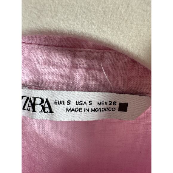Zara Baby Pink Button Up Tie Front Crop Top Preppy Pastel Classic Valentine S - Picture 4 of 6